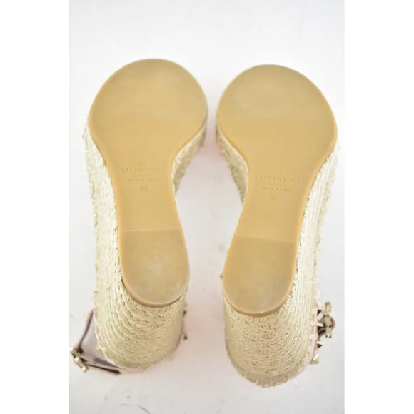 Valentino Rockstud 40D Pink Ankle Strap Espadrille Platform Wedge Sandal Heel 40 - Picture 9 of 9